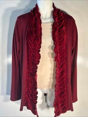 Etoile SZ XL Burgundy Open-Front Cardigan Velvet Trim Dressy Whimsigoth Boho